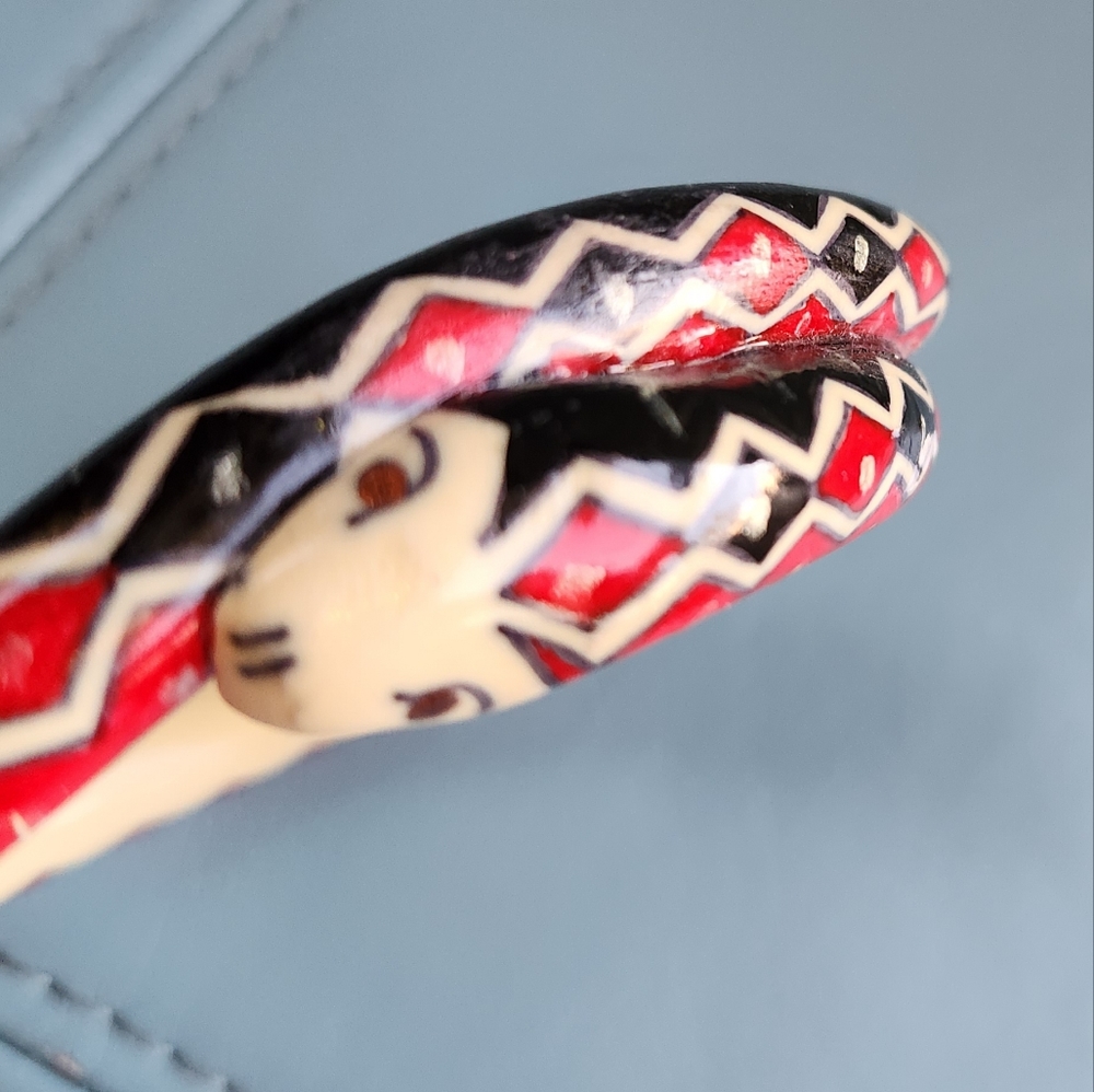 20s SNAKE Serpent Cuff Bangle Art Deco Ivorine Harlequin Handpainted Bracelet - Picture 11 of 16